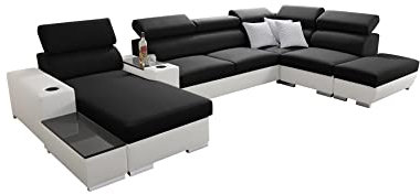 All4All Ecksofa mit Schlaffunktion Ponti 368 cm x 227 cm - Wohnlandschaft U-Form - Schlafsofa mit Bettkasten - XXL Sofa - Groß - Gewebe mit Kunstleder - Linke Seite - Schwarz/Weiß - Modern 26