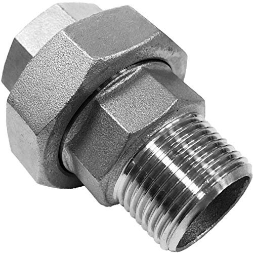 MegaHaustechnik Verschraubung flach dichtend aus V4A Edelstahl 1/2 Zoll Innengewinde Außengewinde IG x AG DN15 Gewinde Fitting Trinkwasser geeignet Rohr Kupplung Verbinder Anschluss VA INOX