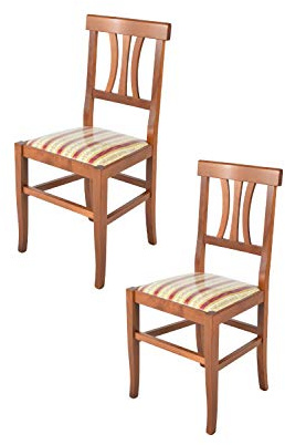t m c s Tommychairs - Set 2 sillas Artemisia para Cocina y Comedor, Estructura en Madera de Haya Color Nogal Claro y Asiento en Tela lisere roja