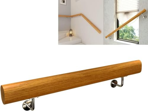 Bannister Rail para escaleras, pasamanos de madera maciza antideslizante, redondo, pasamanos de seguridad de pino con soportes de pared para interiores y ancianos, 1 ft,6 m