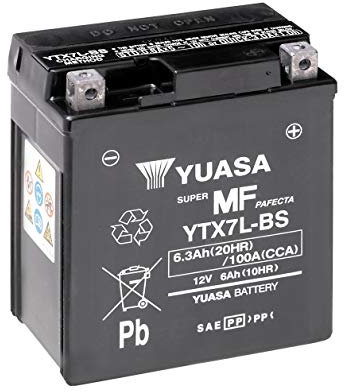 Motorradbatterie Yuasa YTX7L-BS - Wartungsfrei - 12 V 6 Ah - Maße: 114 x 71 x 131 mm kompatibel mit KYMCO Meteorit 125