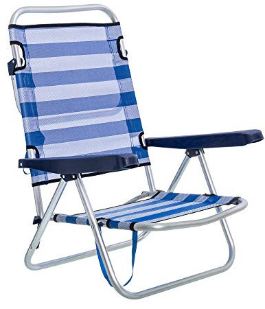 LOLAhome Silla de Playa Baja reclinable 4 Posiciones Convertible en Tumbona Azul y Blanco de Aluminio y textileno de 61x47x80 cm