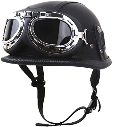 Ever TA Motorrad Halbschalenhelm Mit Schutzbrille, Jethelm DOT ECE Zertifiziert, Motorradhelm Rollerhelm Herren Damen, Vintage Deutsche Halb Offener Motorradhelm, Retro Style Chopperhelm
