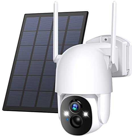 Cámaras inalámbricas para seguridad doméstica/exterior, cámaras de seguridad solares inalámbricas para exteriores 355°PTZ, cámara WiFi FHD de 3MP 2K con foco, detección de movimiento, sirena, visión