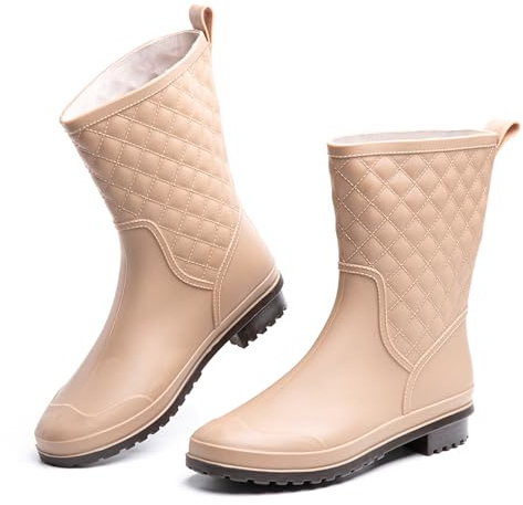 Botas De Agua Mujer Botas Lluvia Chelsea Antideslizantes Wellington Boots Botas De Goma Impermeables Rain Boots Zapatos De Jardin A Caqui Talla EU36