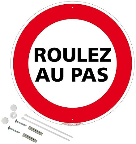 Panneau Roulez Au Pas Plastique Pvc 1 Mm - Diam. 300 Mm Signalisation Prépercée Avec Kit De Fixation Fabrication Française