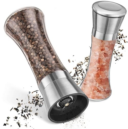 Set macinasale e macinapepe in acciaio inox di alta qualità, con macinasale e pepe regolabile, macinasale e macinapepe in vetro con macina in ceramica