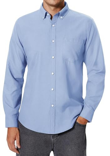 siliteelon Men's Oxford Shirt Long Sleeve Smart Casual Button Down Shirt | Cotton, Easy Care, Classic Regular Fit, for Business Formal Outfit, Office Work Wear, Fashion Dress Plain Shirts, with Pocket