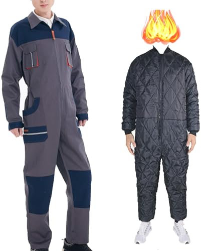 TOVCHEI Zip-Front Isolierte Arbeit Overall Für Männer Und Frauen, Langarm-Overall Mit Elastischem Bund Und 7 Taschen,Grau,5XL