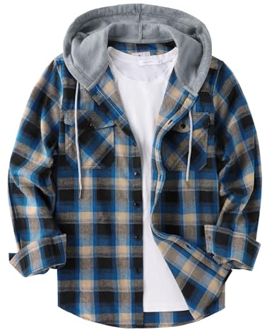 onedog Camisa para Hombre Camisa de Franela para Hombre Camisa de Cuadros Casual Camisa de Caza para Hombre Camisa con Capucha para Hombre Camisa de Cuadros Manga Larga con Dos Bolsillos en el Pecho