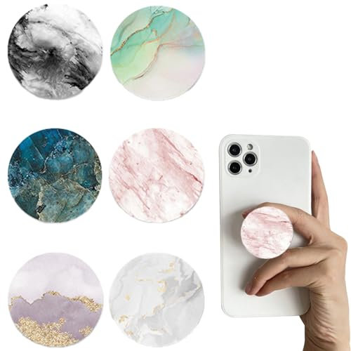 6PCS Soporte y Agarre para Teléfonos Móviles y Tablets,Soporte de Anillo de Agarre para teléfono móvil,Agarre Seguro,Comodidad Diaria para Smartphones y tabletas, Plegable y retráctil(Marble)