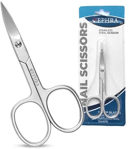 Zephra Nail Scissors Curved Shape – Professional Multipurpose Sharp Stainless Steel Nail Scissors for Toenails, Cuticles, Eyebrows, & Manicure for Women Men- Silver
