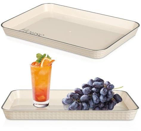 imposyu 2 Piezas Bandejas Rectangulares de Plástico Blanco Bandeja Plastico Rectangular Cocina 31x21x2,5cm Bandeja Antideslizante Pequeña Bandejas para Servir Comida de Plástico