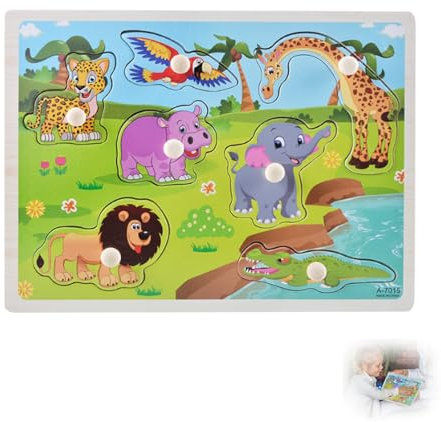 Tier Holzspielzeug, Steckpuzzle Holz Ab 1 Jahr, Montessori Baby Puzzle mit Griff, Holzspielzeug ab 1 Jahr 2 3 Jahre, Tier Holzpuzzle Puzzle für Kinder