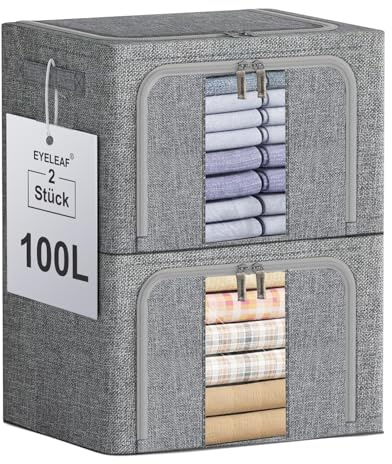 Eyeleaf Scatole Rigide per Armadio XXL 2 Pezzi (24L/66L/100L) con Rinforzi Metallici - Organizer Salvaspazio, Contenitori Impilabili per Vestiti e Accessori