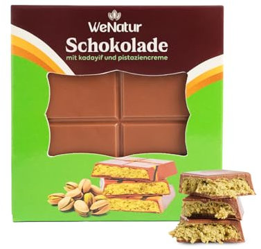 WeNatur Dubaï chocolat pistache – 100 g crème pistache dubaï chocolat – chocolat dubaï kadayif fils de pâte et pistache – chocolat dubaï, fontaine à chocolat sucreries originales