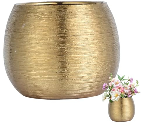 NASSMOSSE Ceramic Pots for Plants, Gold Flower Pot with Anti-Slip Bottom, Elegant Home Decor for Indoor, Outdoor
