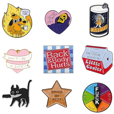 9 PCS Funny Enamel Pins Set, Cute Durable Pin Badges Brooch, Aesthetic Cartoon Brooch Pin, Suitable for Lapel Backpacks Jackets Hat Bags, Novelty Accessories Gifts