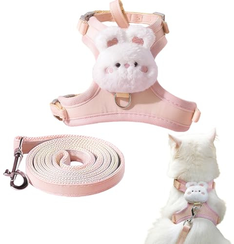 KEWUF Arnés para Gatos con Correa, a Prueba de roturas, Arnes para gatos, Correa para Gatos con arnés Ajustable para gat os, Juego de arnés Suave (Rosa - M)