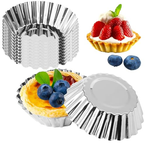 EJRUP 12 Piezas Molde de Tarta de Huevo, 12 Piezas Moldes Mini Tartaletas, Hornear Reutilizables y Antiadherentes, Molde para Galletas, Molde para Pudin