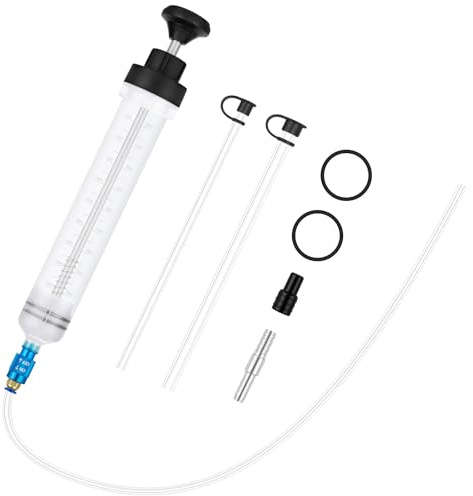 flintronic oljesugspump, 500 CC oljebytesspruta med låsbrytare | med 3 långa slang, sugpump handpump, för bromsvätska, växeloljor, kylmedel, motor, oljesugare påfyllningspump