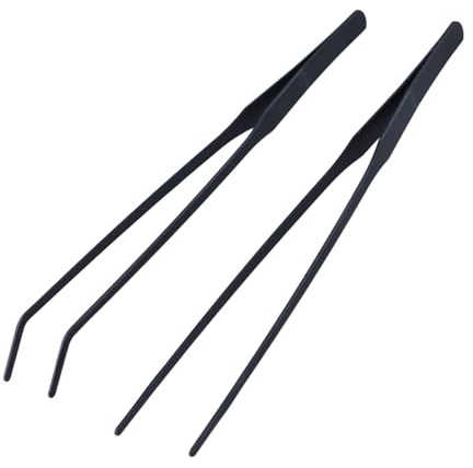 Daleweo Pinzette Acquario 27cm Acciaio Inox, Pinzette Di Precisione Nere, Accessori Terrario Piante, Pinza Dritta Curva Per Rettili, Modellismo