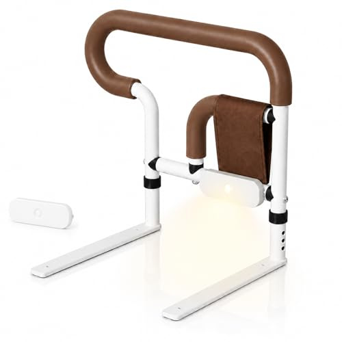 Jevervd Bed Rails for Elderly Adults, Adjustable in Three Heights and Equipped with LED Light Safely Assist Handrail Bar Fall Prevention for Pregnant Women Seniors Handicap