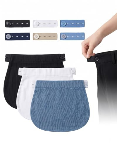 TISCH Elargisseur Pantalon Grossesse & Extenseur Réglable, Lot 8pcs Noir/Bleu/Blanc, Ceinture D'Extension Confortable pour Jean Femme Enceinte.