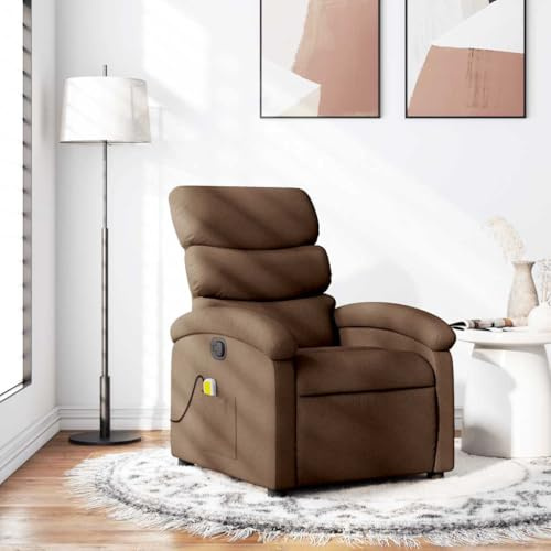 GeenYuu Fauteuil de Massage inclinable Marron en Tissu avec Dossier rembourré et accoudoirs Larges, siège Confortable pour Salon, Bureau, Coin Lecture, détente et Repos Ergonomique