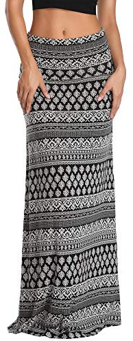 Urban CoCo Women's Stylish Spandex Comfy Fold-Over Flare Long Maxi Skirt (M, 1)