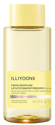Illiyoon Fresh Moisture Lip and Eye Makeup Remover - Instant & Gentle Waterproof Make-up Remover, Non-Greasy with Naturally Fermented Yuzu Extract, Fragrance and Paraben-Free, 0.14 Fl.Oz (300ml)