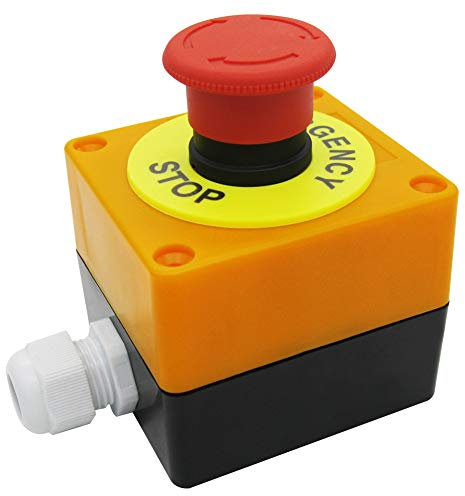 mxuteuk 22mm Red Mushroom Switch Station Box 1NC 1NO Red Mushroom Emergency Stop Push Button Switch Estop AC 660V 10A Switch Station Box，1 Year Warranty HB2-ES545-BOX-Y