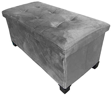 HomeHarmony® Velvet Folding Storage Ottoman Bench Cube Footrest with Legs/Feet Quick and easy to Assemble (Silver Grey, Large)