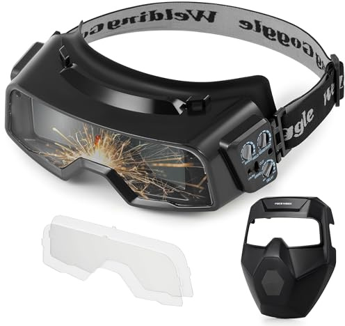 CREWORKS True Color Auto Darkening Welding Goggles, Shade 4/5-9/9-13 Safety Welding Glasses Welder Mask with Grinding Mode, Eye Protection for TIG MIG ARC Plasma Cutting, Black