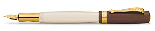 Kaweco STUDENT 20's Jazz Fountain Pen Premium Acrylic Ink Cartridge Pen Nostalgic Brown and Cream with Golden Details MediumNib 16cm