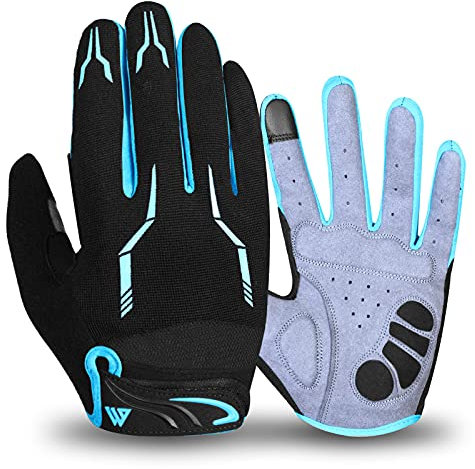 WESTWOOD FOX WFX Fahrradhandschuhe Vollfinger Mountainbike Handschuhe Touchscreen MTB Handschuhen Gepolstert Anti-Rutsch MTB Rennrad Sport Hándschuh für Damen und Herren (Blau, XL)