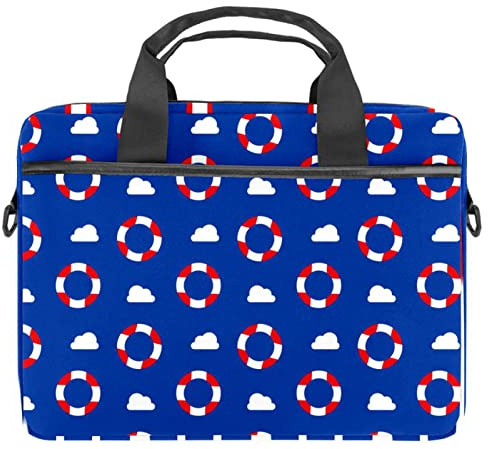 Välkommen olika språk bärbar dator axelväska crossbody portfölj messengerfodral för 13 13,3 14,5 tums laptop surfplatta skyddande tygväska fodral, Nautisk blå livboj, 11x14.5x1.2in /28x36.8x3 cm