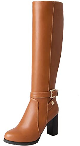 Lroey Reoly Bottes Mi-Mollet à Talon Bloc Femme, Bottes Habillées Talons Hauts Bout Rond Boots Zip Bottes Habillées Hiver 150 Marrón Taille 37 EU