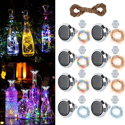 HIULLEN 8 st. solcellsljus för flaskor, 20 lysdioder, 2 m soldrivna LED-flasklampor, LED-korkar, flasklampor, vinflaska, ljuskedja, gör-det-själv, fest, trädgård, bröllopsdekoration (3 färger)