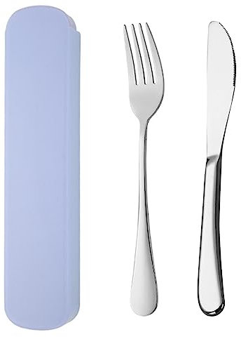 YUDANSI 2Pack Ensemble De Couverts En Acier Inoxydable, Ensemble De Fourchettes à Couteaux Pour l'école De Bureau De Voyage En Plein Air, Ensemble De Couverts De Camping Portable Avec étui