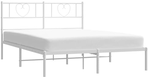 vidaXL Estructura de Cama con Cabecero, Somier de Listones, Base Armazón de Cama, Mueble para Hogar Dormitorio, Metal Blanca 150x200 cm