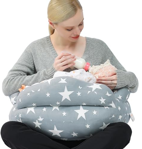 Chilling Home Nursing Pillow, Breastfeeding Pillow Maternity Pillow Pregnancy Pillow for Sleeping with Cotton Cover, Adjustable Waist Strap and Safety Fence Baby Feeding Pillow
