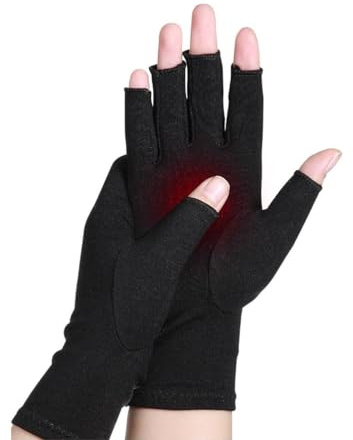KOMUNJ 1 par anti-artrit-handskar, fingerlös design, fukttransporterande tyg, bekväm passform, lindrar artritsmärta, smärtlindring och värme, svart, S
