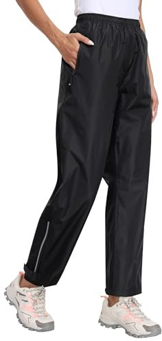 MoFiz Damen Regenhose Wasserdicht Fahrrad Überziehhose Leichte Packbar Hose Winddicht Outdoorhose Wanderhose Trekkinghose Schwarz Größe EU XL