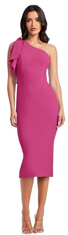 Dress the Population Women's Tiffany One Shoulder Bow Detail Midi Sheath Dress, Hibiscus, XL