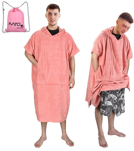 Kato Tirrinia Surf Poncho Omklädningshjälp Strand för Damer Herrar, Mikrofiber Badponcho med Huva & Ficka, Handduk Poncho som Omklädningshjälp för Surfare Simning Camping Bastu Bad, Rosa
