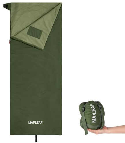 MAPLEAF Saco de Dormir Plegable portátil, Impermeable, Compacto, Ligero, con Saco de compresión, para Camping, Senderismo, Viajes y al Aire Libre en Primavera, Verano y otoño [-3 °C hasta 15 °C]