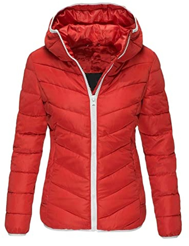 NAFING Doudoune Fine Femme, Doudoune Femme Avec Capuche Blouson Hiver Chaude Doudoune Duvet Matelassé Anorak Zippée Parka Légère Manteau Mi Saison Doudounes De Randonnée Femme