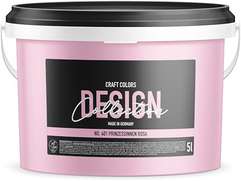 Craft Colors® 5L hochwertige Wandfarbe edelmatt, Kreidefarbe made in Germany, DESIGN Collection No. 401 Prinzessinnenrosa/Babyrosa