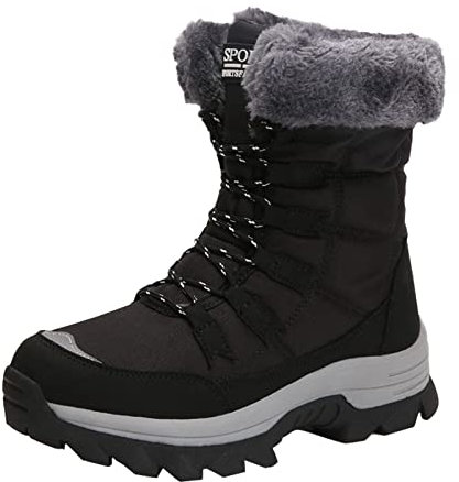 Stivali invernali da donna, in cotone, caldi, antiscivolo, con risvolto, casual, con cerniera, Nero , 39.5 EU